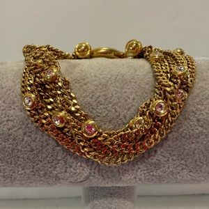 Vintage Nolan Miller made in Korea Gold Multi- Chain Bracelet w/ cubic zirconia